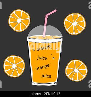 Vektorgrafik Orangensaft auf grauem Hintergrund. Stock Vektor