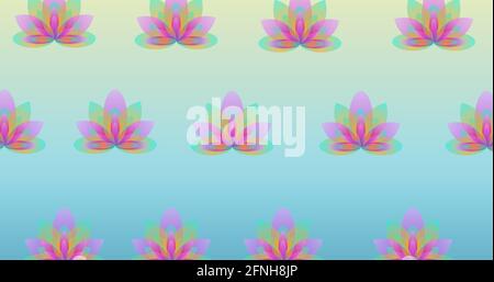 Illustration von Reihen von bunten Blumen auf blauem Hintergrund Stockfoto