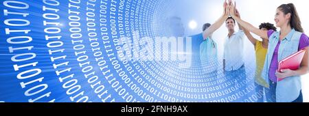 Zusammensetzung der binären Codierung über Studenten hohe Fiving Stockfoto