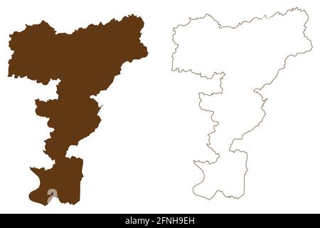 Landkreis Mettmann (Bundesrepublik Deutschland, Land Nordrhein-Westfalen, NRW, Region Düsseldorf) Kartenvektordarstellung, Scribble-Skizze Mett Stock Vektor