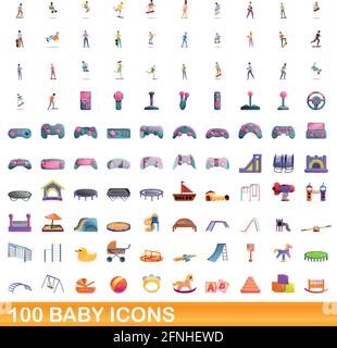 100 baby Symbole gesetzt. Cartoon Illustration von 100 baby Symbole Vektor auf weißem Hintergrund einstellen Stock Vektor