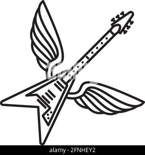 Geflügelte V-förmige Gitarre Vektor-Linie Symbol für E-Gitarre Tag o November 27. Stock Vektor