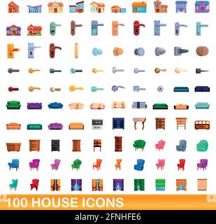 100 Haus-Icons gesetzt. Cartoon-Illustration von 100 Haus Symbole Vektor-Set isoliert auf weißem Hintergrund Stock Vektor