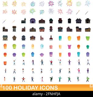 100 Urlaubssymbole eingestellt. Cartoon-Illustration von 100 Urlaub Symbole Vektor auf weißem Hintergrund isoliert gesetzt Stock Vektor