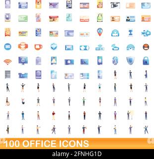 100 Bürosymbole eingestellt. Cartoon-Illustration von 100 Büro-Symbole Vektor-Set isoliert auf weißem Hintergrund Stock Vektor