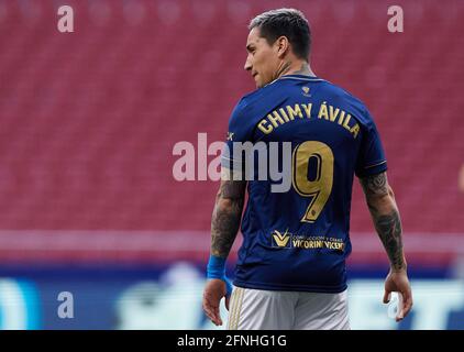 Madrid, Spanien. Mai 2021. Chimy Avila (CA Osasuna) Gesehen während der La Liga-Spielrunde 36 zwischen Atletico Madrid und CA Osasuna im Wanda Metropolitano Stadium.Sportstadien in ganz Spanien unterliegen aufgrund der Coronavirus-Pandemie strengen Beschränkungen, da staatliche Gesetze zur sozialen Distanzierung Fans in Veranstaltungsorten verbieten, was dazu führt, dass Spiele hinter verschlossenen Türen gespielt werden. Endergebnis; Atletico Madrid 2:1 CA Osasuna. Kredit: SOPA Images Limited/Alamy Live Nachrichten Stockfoto