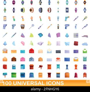 100 universelle Symbole gesetzt. Cartoon Illustration von 100 universelle Symbole Vektor auf weißem Hintergrund einstellen Stock Vektor