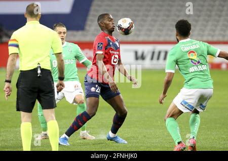 Boubakary Soumare von Lille während des französischen Ligue 1-Fußballspiels zwischen Lille OSC (LOSC) und AS Saint-Etienne (ASSE) am 16. Mai 2021 im Stade Pierre Mauroy in Villeneuve-d'Ascq bei Lille, Frankreich - Foto Jean Catuffe / DPPI / LiveMedia Stockfoto