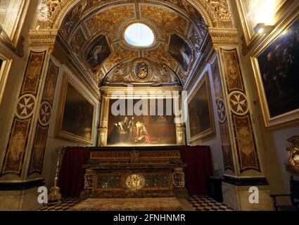 Valletta. Malta. St John's Co-Cathedral. Das Caravaggio Gemälde die Enthauptung des heiligen Johannes des Täufers im Oratorium. Stockfoto