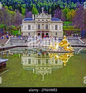 Brunnen auf Schloss Linderhof, Deutschland Stockfoto