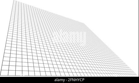 Drahtgitter, Gitter, Gitter und Gitter verschwinden, schrumpfen im 3D-Raum. Abstraktes Gitter, Gitter in Perspektive. Kariertes räumliches Quadrate-Muster, tex Stock Vektor