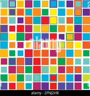 Bunte, lebendige, lebendige zufällig Quadrate Mosaik Fliesen Muster, Hintergrund, Textur – Stock Vektor Illustration, Clip-Art Grafiken Stock Vektor