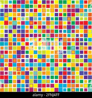 Bunte, lebendige, lebendige zufällig Quadrate Mosaik Fliesen Muster, Hintergrund, Textur – Stock Vektor Illustration, Clip-Art Grafiken Stock Vektor