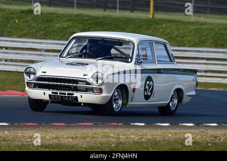 Mike Stephenson, Ford Lotus Cortina, Historic Touring Car Championship, Historic Sports Car Club, HSCC, Jim Russell Trophy Meeting, April 2021, Snette Stockfoto