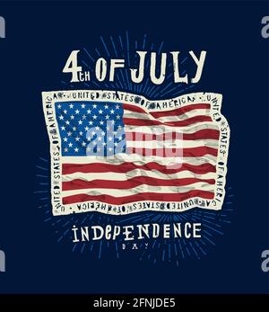 4. juli Vintage Typografie Flagge auf marineblauem Hintergrund - unabhängigkeitstag der vereinigten Staaten von amerika Stock Vektor