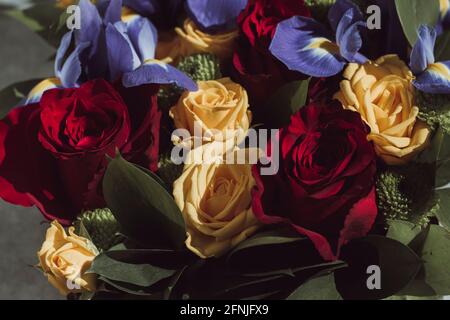 Gemischte Farben Rosen Blumenstrauß Nahaufnahme Stockfoto