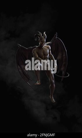 3D-Fantasy-Illustration von Dämon und Teufel und dunklen Flügeln mit Schnittpfad. Stockfoto