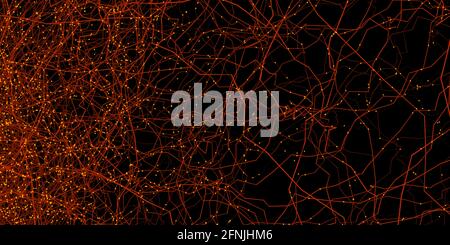 Fein strukturiertes Netzwerk wie in der Technik oder Biologie, dem Internet oder neuronalen Verbindungen - 3d-Illustration Stockfoto
