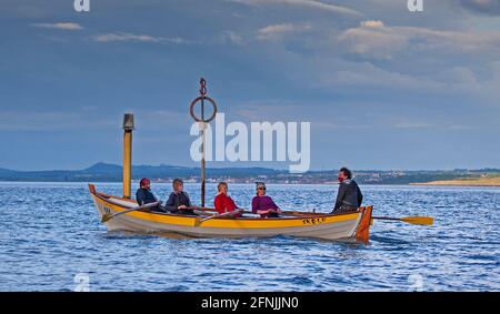 Portobello, Edinburgh, Schottland. VEREINIGTES KÖNIGREICH. Mai 2021. Mit den Covid-19-Beschränkungen in Schottland können die Mitglieder des Edinburgh Amateur Coastal Rowing Club zum ersten Mal seit dem letzten August auf dem Firth of Forth austreten. Quelle: Arch White/Alamy Live News Stockfoto
