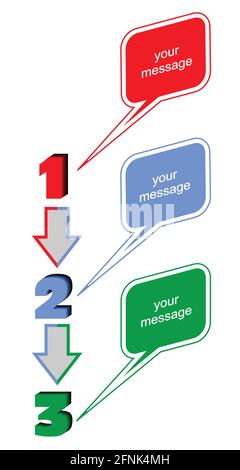 Darstellung des Arbeitsprozesses in drei Schritten mit Blasen Zur Textplatzierung Stock Vektor