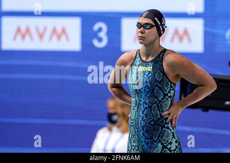 Budapest, Ungarn. Mai 2021. BUDAPEST, UNGARN - 17. MAI: Maria Romanjuk aus Estland tritt beim Frauen-50m-Freistil-Preliminary während der len-Europameisterschaft im Schwimmen in der Duna Arena am 17. Mai 2021 in Budapest, Ungarn an (Foto von Marcel ter Bals/Orange Picics) Kredit: Orange Pics BV/Alamy Live News Kredit: Orange Pics BV/Alamy Live News Stockfoto