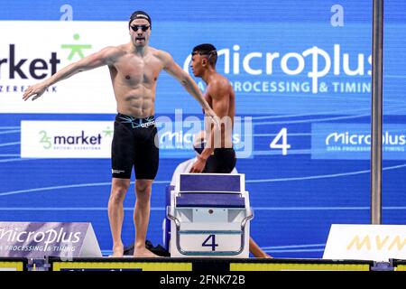 Budapest, Ungarn. Mai 2021. BUDAPEST, UNGARN - 17. MAI: Arno Kamminga aus den Niederlanden beim Men 100m Breaststroke Preliminary während der len-Europameisterschaft im Schwimmsport in der Duna Arena am 17. Mai 2021 in Budapest, Ungarn (Foto von Marcel ter Bals/Orange Picics) Credit: Orange Pics BV/Alamy Live News Credit: Orange Pics BV/Alamy Live News Stockfoto