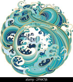 Traditionelle orientalische Meereswellen in Form eines Kreises. Stock Vektor