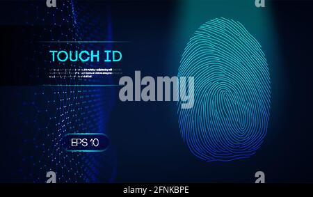 Tippen Sie auf id auf dunkelblauem Hintergrund. Biometrische Genehmigung. EPS 10. Stock Vektor