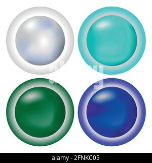 Eine Reihe von kreisförmigen Metallic-Knöpfen in coolen Farben - Silber, Türkis, Grün, Blau Stock Vektor