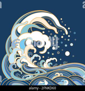 Vektordarstellung der traditionellen orientalischen Meereswellen. Stock Vektor
