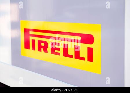 Valencia, Spanien. Mai 2021. Das Pirelli-Logo auf dem Circuit Ricardo Tormo. (Foto: Xisco Navarro/SOPA Images/Sipa USA) Quelle: SIPA USA/Alamy Live News Stockfoto