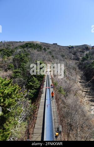 Rodel rutscht von der großen Mauer in Mutianyu, China. Stockfoto