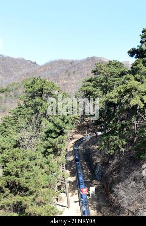 Rodel rutscht von der großen Mauer in Mutianyu, China. Stockfoto