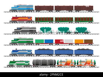 Satz von Güterwagen, Zisternen, Tanks, Autos Stock Vektor