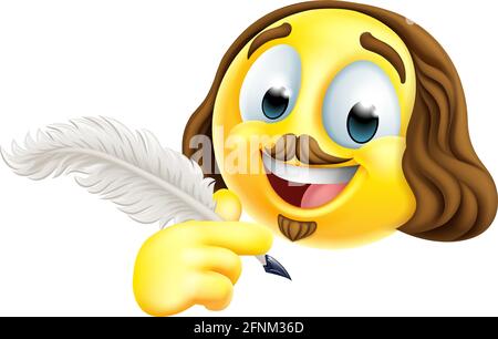 Shakespeare Poet Emoticon Emoji Cartoon Face Ikone Stock Vektor