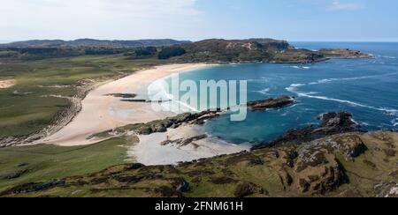 Luftaufnahme des Strandes von Kiloran Bay auf der Isle of Colonsay, Inner Hebrides, Argyll und Bute, Schottland Stockfoto