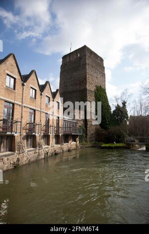 Castle Mill Stream, mit Blick auf Oxford Castle und Prison, Oxford, Großbritannien Stockfoto