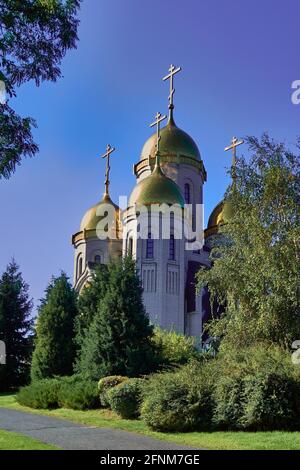 Russland; Wolgograd; die Kirche befindet sich auf der Spitze des Hügels des Mamayev Kurgan Memorial Complex für die Helden der Schlacht von Stalingrad. I Stockfoto