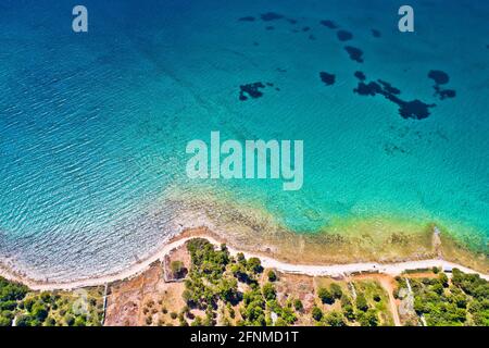 Biograd na Moru idyllische Türkis beach Luftaufnahme, Dalmatien Region von Kroatien Stockfoto