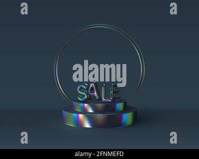 3d-Verkaufsschild auf dem Podium. Stock Vektor