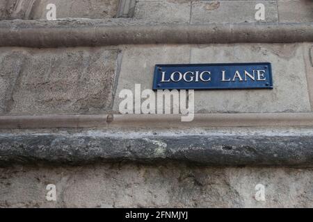 Ein Straßenschild im Zentrum von Oxford genannt Logic Lane, am 15. September 2020 genommen Stockfoto