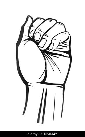 Die Handfläche wird durch eine Linie gezeichnet. Digitale Skizze Stockfoto