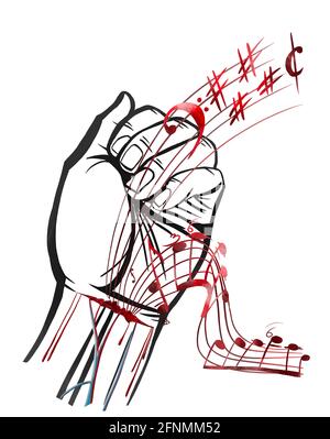 Die Handfläche wird durch eine Linie gezeichnet. Digitale Skizze Stockfoto