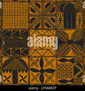 Afrikanisches Schlammtuch Farbe Pinsel original Vektor nahtlose Muster Stock Vektor