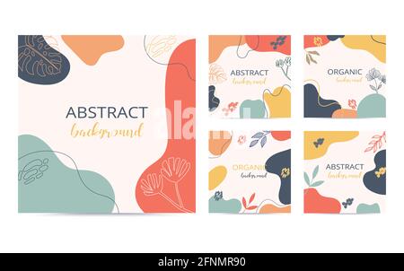 Kollektion mit organischen Formen. Minimale Abdeckung und Hintergrund. Social-Media-Post und Vorlage mit organischer Form. Abstraktes Design. Von Hand gezeichnet. Stockfoto