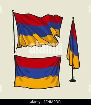 Flagge Armeniens auf dem Wind und an der Wand - Vektorgrafik Set Stock Vektor
