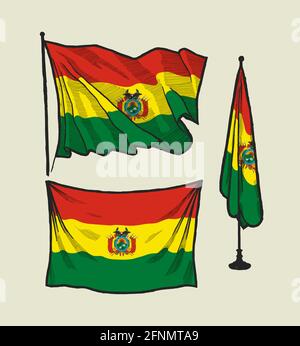 Flagge Boliviens im Wind und an der Wand - Vektorgrafik Set Stock Vektor