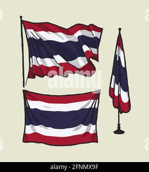 Flagge Thailands im Wind und an der Wand Illustrationssatz Stock Vektor