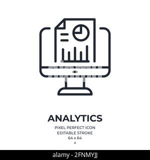 Datenanalysekonzept bearbeitbares Konturumrisssymbol isoliert auf flacher Vektorgrafik mit weißem Hintergrund. Pixel perfekt. 64 x 64. Stock Vektor