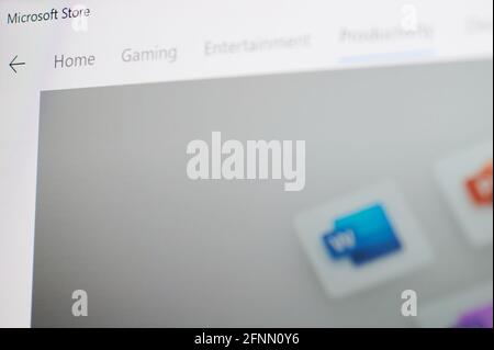 New york, USA - 17. Mai 2021: Microsoft Store-Menü auf dem pc-Bildschirm Makro Nahaufnahme Stockfoto